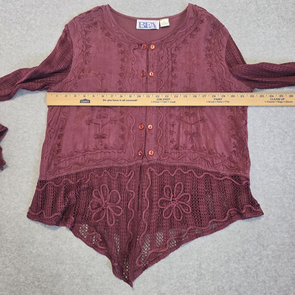 BFA Classics Blouse Womens MP Burgundy Boho Embroidered Crochet Fairy Whimsigoth - Picture 10 of 14